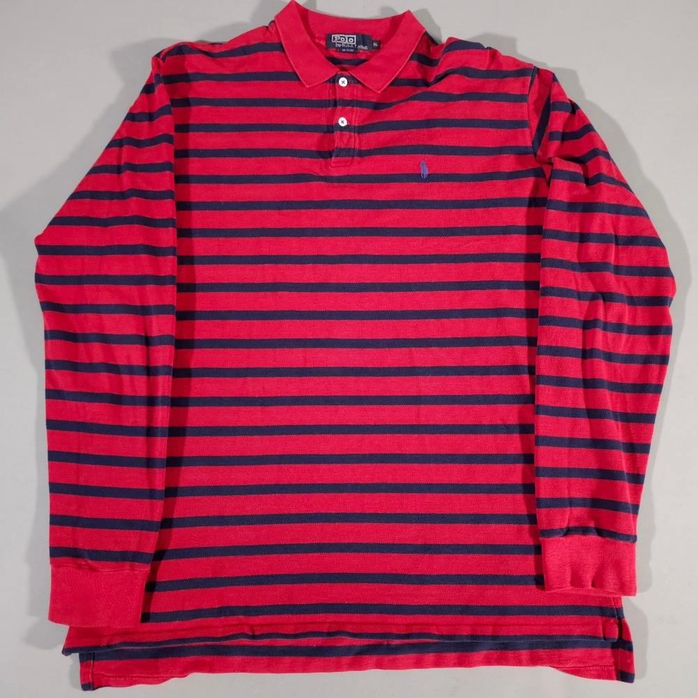 Polo Ralph Lauren Polo Shirt Mens XL Red Striped Long Sleeve Cotton USA Made